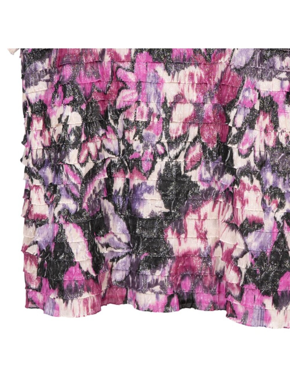 Ruffle Floral Shirt XL Womens NEW Sparkle Pink Purple Y2K Short Sleeve Blouse - Picture 3 of 6